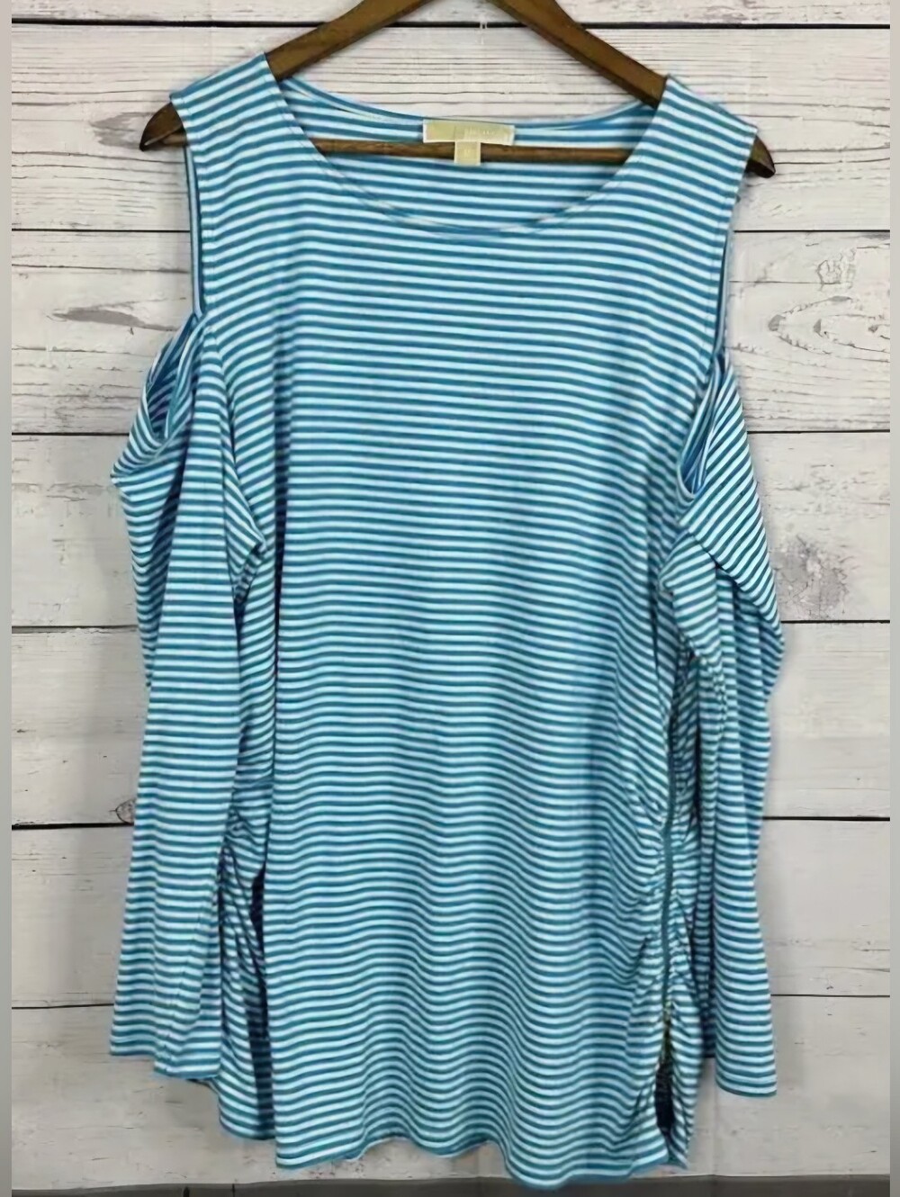 MICHAEL Kors Blue and White Striped Cold-Shoulder Top, XL!